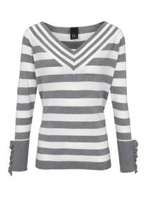 Heine, Damen Pullover, Grau / Wei&szlig;