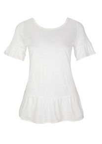 s.Oliver BLACK LABEL, Damen Jerseyshirt mit Volants, Wei&szlig;