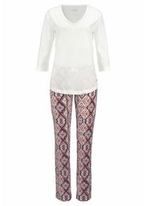 Lascana, Damen Pyjama, Lila / Perlwei&szlig;