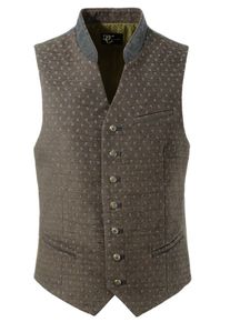 Turi Landhaus, Herren Trachtengilet mit besticktem Stehkragen, Braun / Grau