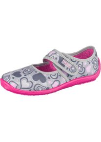 Fischer-Markenschuh, M&auml;dchen Hausschuhe, Grau / Dunkelgrau / Rosa / Neonpink