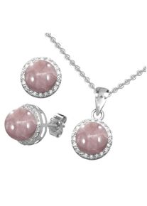 Firetti, Damen Schmuckset: Ohrstecker und Halskette mit Rosenquarz und Zirkonia (4tlg.), Silber