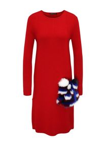 Apart, Damen Strickkleid mit Aufsatz aus Fellimitat, Rot