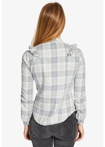 Khujo, Damen Bluse 'ESMERA', Taubenblau / Grau / Weiß