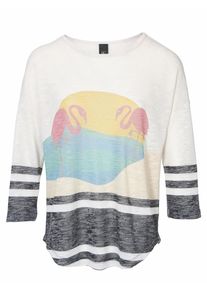 Heine, Damen Druckpullover Flammgarn, Creme / Gelb / Dunkelgrau