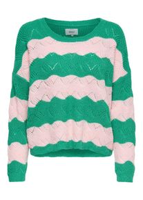 Only, Damen Pullover, Grasgrün / Hellpink
