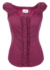 Marjo, Damen Trachtenbluse, Cyclam / Wei&szlig;