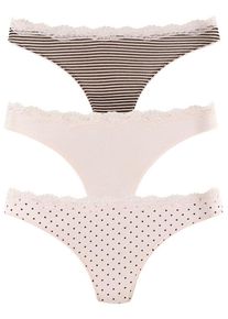 Lascana, Damen String (3 Stck.), Dunkelgrau / Pastellpink