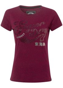 Superdry, Damen T-Shirt 'CLASSIC RHINESTONE', Merlot
