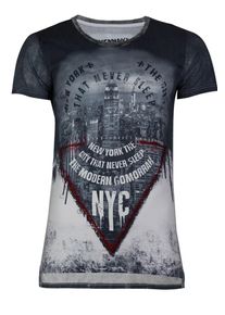 Trueprodigy, Herren T-Shirt 'The City never Sleeps', Taubenblau / Blutrot / Weiß