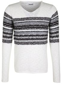 DSTREZZED, Herren Strickpullover V-NECK SLUB STRIPE, Braun / Wei&szlig;