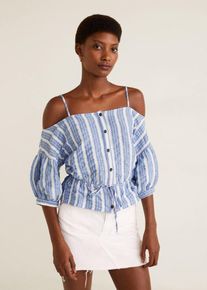 Mango, Damen Bluse 'Cabana-H', Rauchblau / Weiß