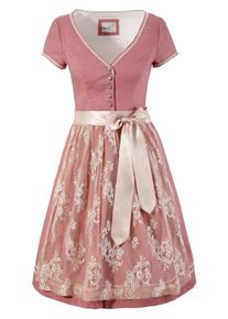 Marjo, Damen Dirndl mit Spitzenschürze, Altrosa / Perlweiß