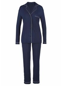 Lascana, Damen Pyjama in klassischem Design mit Hemdkragen und Knopfleiste, Marine