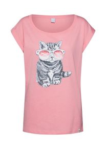 Iriedaily, Damen T Shirt 'Iriecat', Dunkelgrau / Hellpink / Weiß