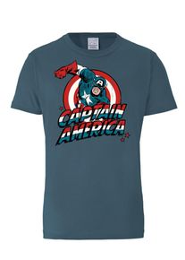 logoshirt, Herren T-Shirt 'Captain America', Taubenblau / Rot / Schwarz / Weiß