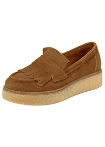 Heine, Damen Slipper mit Plateausohle, Cognac