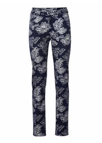 Heine, Damen Bodyform-Druckhose mit Bludessin, Nachtblau / Weiß