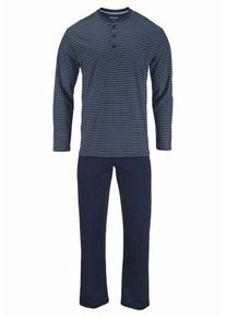 Seidensticker, Herren Pyjama lang Streifen, Marine / Weiß
