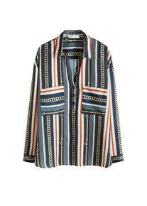 Violeta by Mango, Damen Bluse 'Collar', Dunkelblau / Hellgrau / Weiß