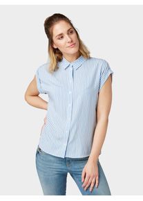 Tom Tailor, Damen Bluse, Rauchblau / Weiß