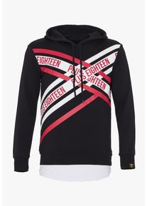PLUS EIGHTEEN, Herren Kapuzenpullover, Hellrot / Schwarz / Offwhite