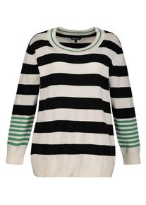 Ulla Popken, Damen Ringel-Pullover, Beige / Grün / Schwarz