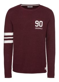 Jack & Jones JACK & JONES, Herren Pullover 'JORYANKEE KNIT CREW NECK', Weinrot / Wei&szlig;