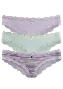 Lascana, Damen Slips (3 Stück), Mint / Helllila