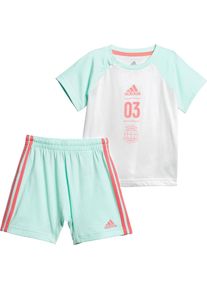 adidas Performance, T-Shirt + Shorts, T&uuml;rkis / Koralle / Wei&szlig;
