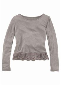 Arizona, M&auml;dchen Langarmshirt mit H&auml;kelspitze am Saum, f&uuml;r M&auml;dchen, Taupe