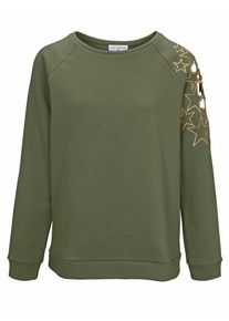Heine, Damen Sweatshirt 'Sterne', Oliv