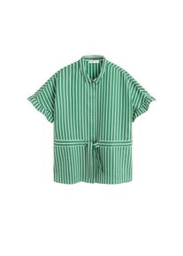 Violeta by Mango, Damen Bluse 'Frill', Smaragd / Weiß