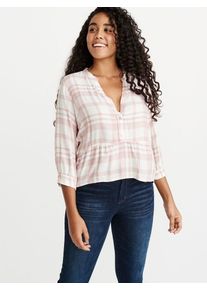 Abercrombie & Fitch Abercrombie & Fitch, Damen Bluse 'PLAID TIER SLEEVE BLOUSE', Rosa / Weiß