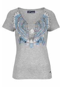Arizona, Damen V-Shirt 'mit Denim Print', Hellgrau