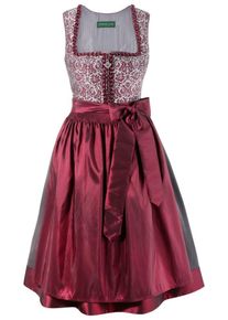 Country Line, Damen Dirndl midi mit edlem Brokatmuster, Dunkelgrau / Blutrot