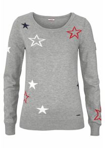 Kangaroos, Damen Rundhalspullover, Hellgrau / Rot / Schwarz / Wei&szlig;