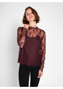 Pieces, Damen Langarmbluse, Bordeaux