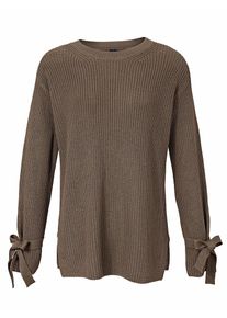 Heine, Damen Grobstrickpullover mit &Auml;rmel mit Bindeb&auml;ndern, Braun