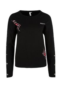 Q/S Designed By, Damen Langarmshirt mit Zierknöpfen, Schwarz