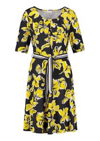 Gerry Weber, Damen Jerseykleid mit Bludruck, Gelb / Schwarz / Offwhite