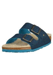 Birkenstock, Damen Pantoletten 'Arizona', Blue Denim / Neonblau / Weiß / Wollweiß