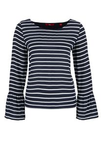 s.Oliver RED LABEL, Damen Volant-Shirt mit gestreifter Front, Nachtblau / Wei&szlig;