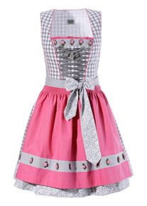 Country Line, Damen Dirndl kurz kariert, Grau / Pink / Weiß