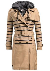 Khujo, Damen Mantel HALINA PRINT WITH INNER JACKET, Dunkelbeige / Marine / Dunkelgrau