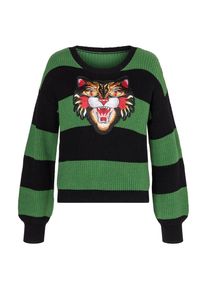 ONE MORE STORY, Damen Pullover, Grasgrün / Hellrot / Schwarz