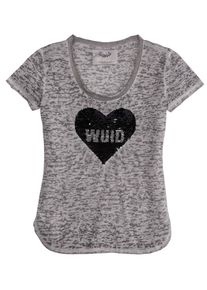 Marjo, Damen Trachtenshirt in taillierter Form, Graumeliert / Lila / Schwarz