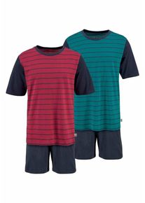 Le Jogger, Herren Pyjamas, kurz, Petrol / Rot