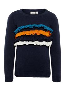 name it, M&auml;dchen Strickpullover, Blau / Navy / Dunkelorange / Wei&szlig;