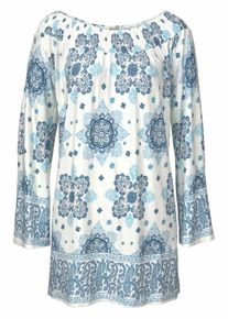 Boysen's BOYSEN'S, Damen Longshirt Carausschnitt, Beige / Taubenblau / Hellblau